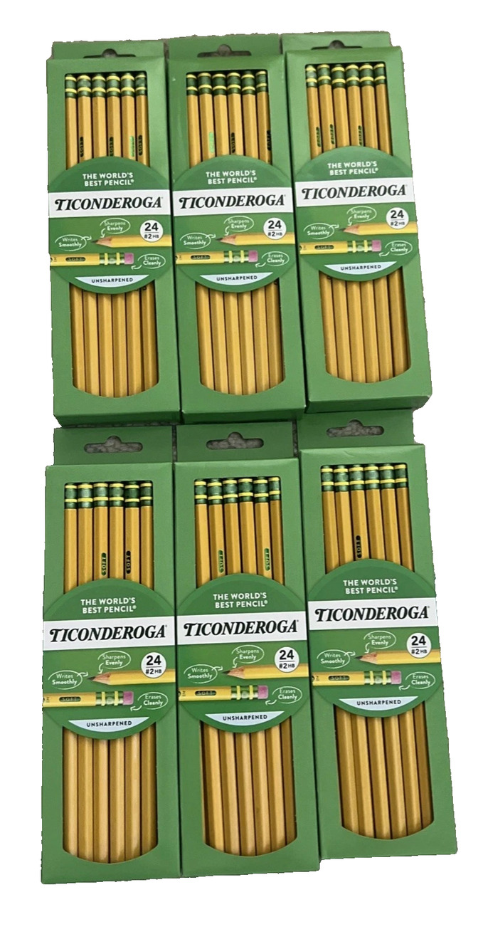 Ticonderoga #2 HB Yellow Wood Pencils 144 Count Lot 6 Boxes 24 Each School Suppl